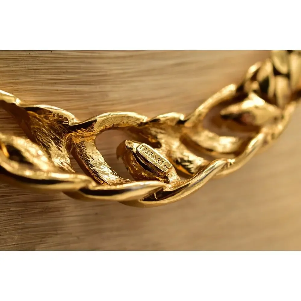 Trifari Vintage Crystal Collar Necklace Heavy Gold Chunky Signed 1960s BinBE